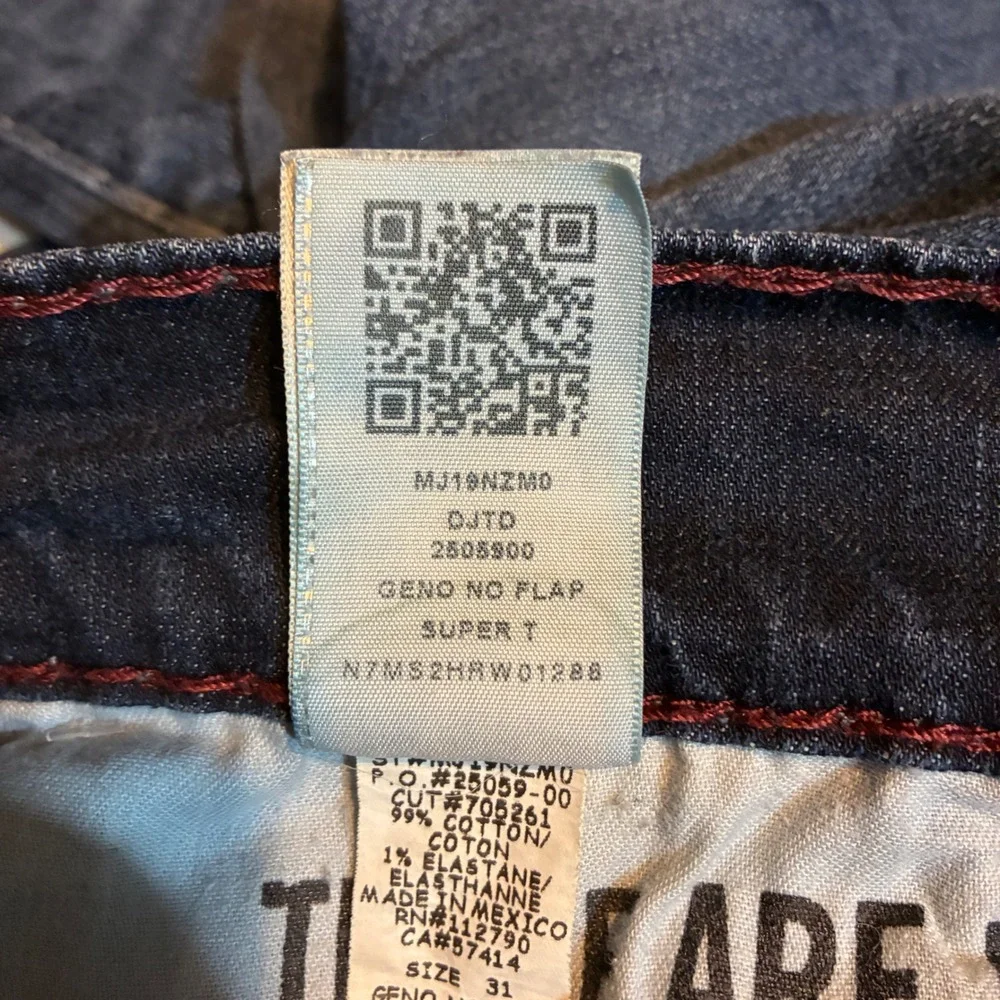 True Religion Geno Jeans Mens 31 [33x33] Relaxed Slim Super T No Flap Red Stitch